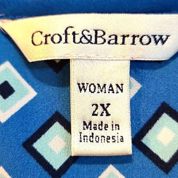 Croft & Barrow Blue Blouse with White Dots & Designs Down the Center, Size 2X - Picture 7 of 8